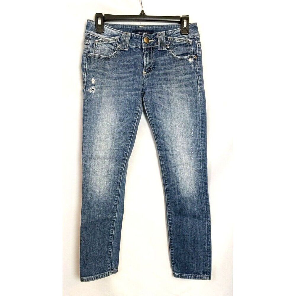 Vigoss Studio Distressed Medium Wash Blue Denim Skinny Jeans Women's 27x26
